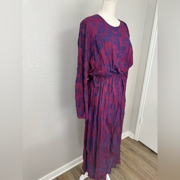 ZARA Wrinkled Jacquard Floral Midi Dress Dark Maroon Cut Out Sz M-L - Picture 5 of 13